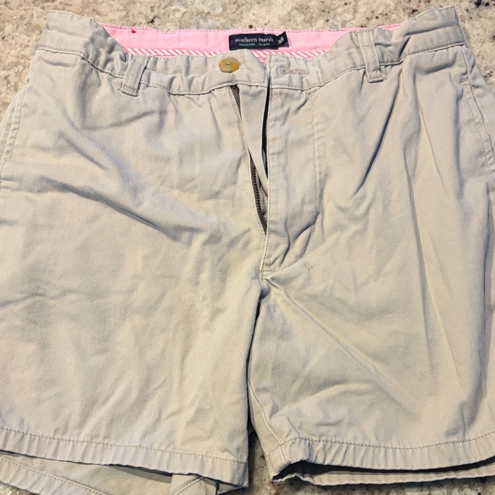 Southern Tide Khaki Shorts with Pink Lining